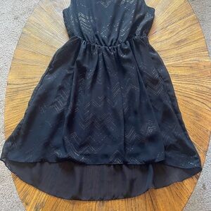 Olive & Oak Black High Low Dress with Subtle Patterns